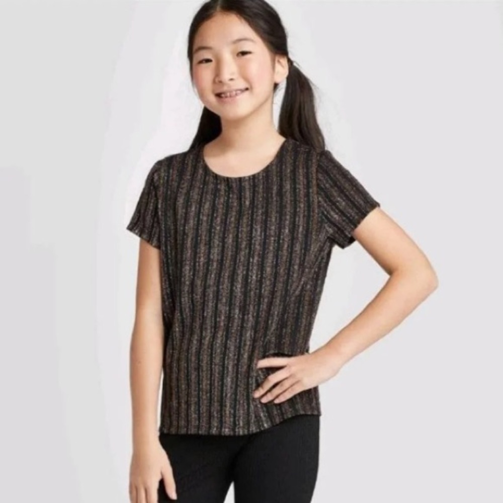 NWT Girls Metallic Knit Top Black L XL 10 12 14 16